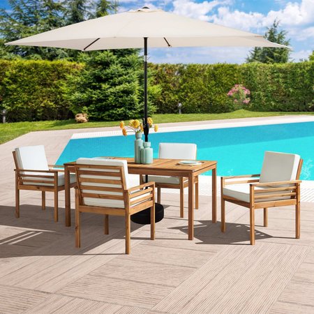 ALATERRE FURNITURE 6 Piece Set, Okemo Table with 4 Chairs, 10-Foot Rectangular Umbrella Beige ANOK01RE13S4